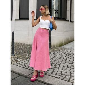 Zara Textured Barbie Pink Long Skirt New